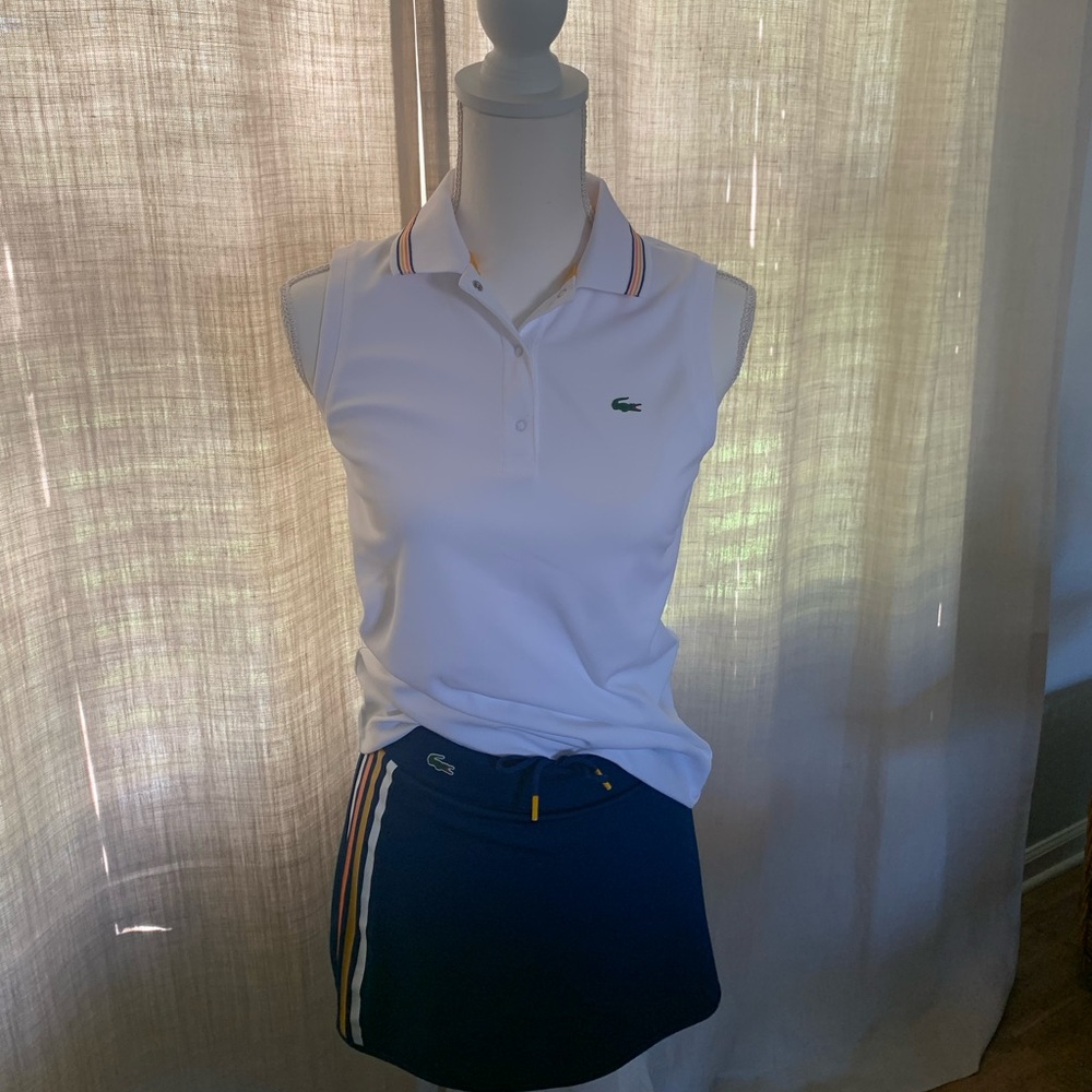 Vintage Lacoste White Polo Shirt and Blue Skort Set